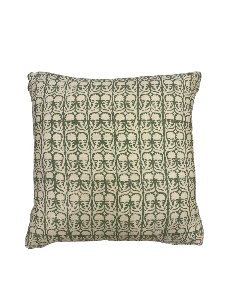 Green & Ivory Pillow with Floral Branch Pattern