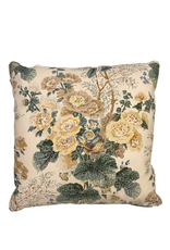 Cream Pillow with Yellow & Tan Floral Bunch and Green Leaves