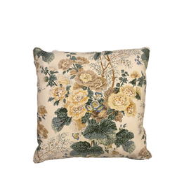 Cream Pillow with Yellow & Tan Floral Bunch and Green Leaves