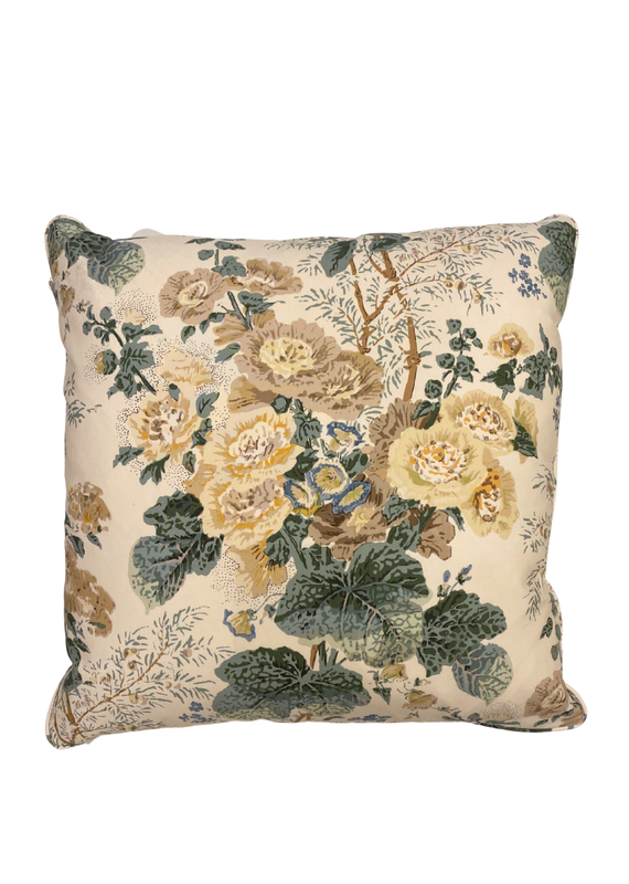 Cream Pillow with Yellow & Tan Floral Bunch and Green Leaves