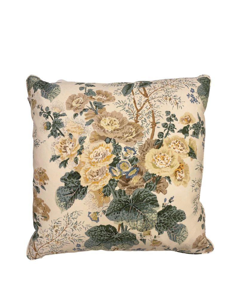 Cream Pillow with Yellow & Tan Floral Bunch and Green Leaves