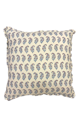 Ivory Pillow with Red & Blue Floral Paisley With Fabric Trimmed Edge