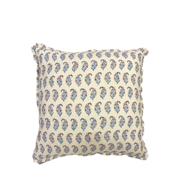 Ivory Pillow with Red & Blue Floral Paisley with Fabric Trimmed Edge