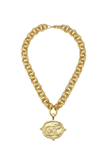 Gold Double Link Chain Necklace with Elephant Intaglio Charm