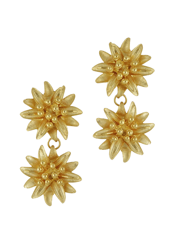 Gold Pointed Lily Flower Drop Earrings