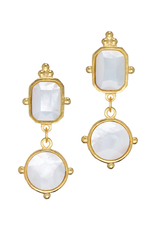 Gold Pointed Rectangle & Circle Drop Earrings with Mother of Pearl