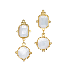 Gold Pointed Rectangle & Circle Drop Earrings with Mother of Pearl