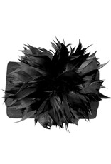 Black Faux Suede Clutch with Feather Pouf