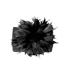 Black Faux Suede Clutch with Feather Pouf