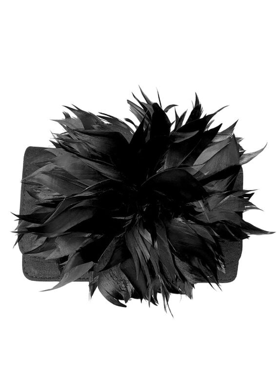 Black Faux Suede Clutch with Feather Pouf