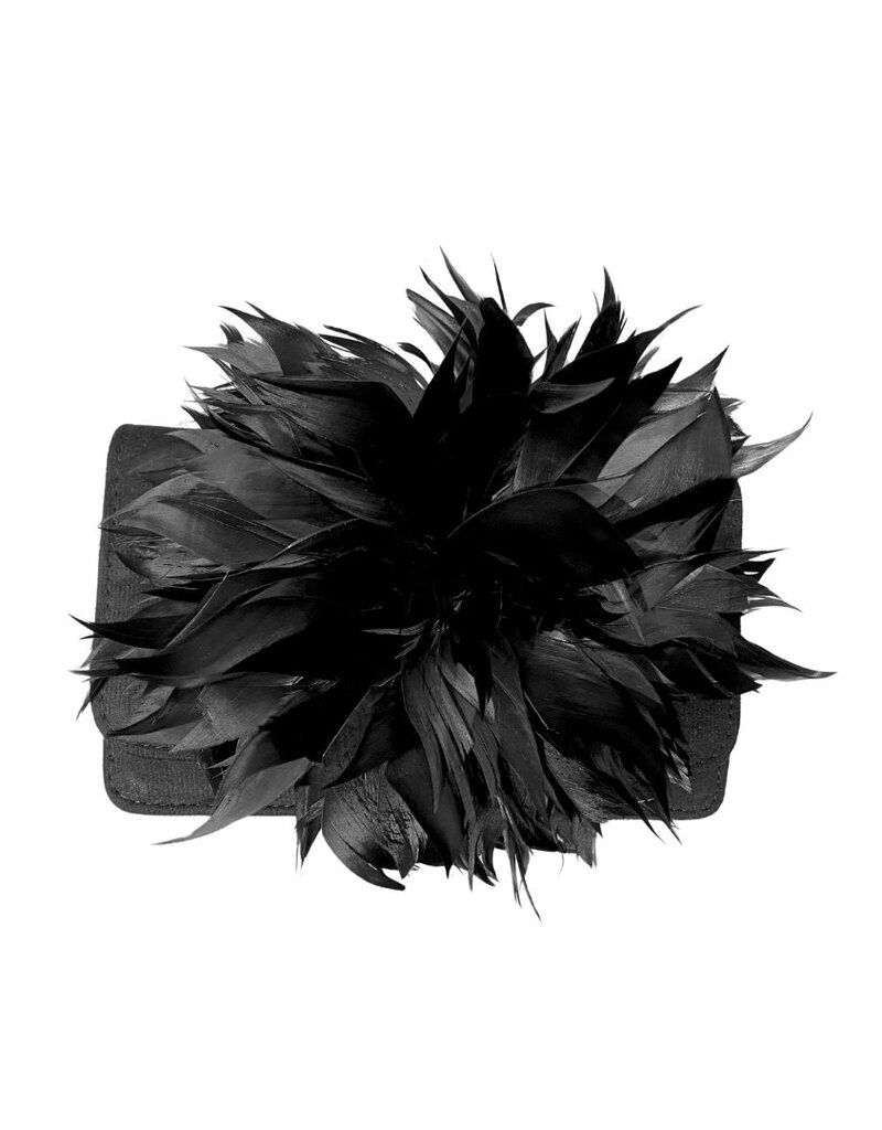 Black Faux Suede Clutch with Feather Pouf