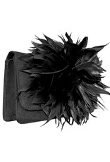 Black Faux Suede Clutch with Feather Pouf