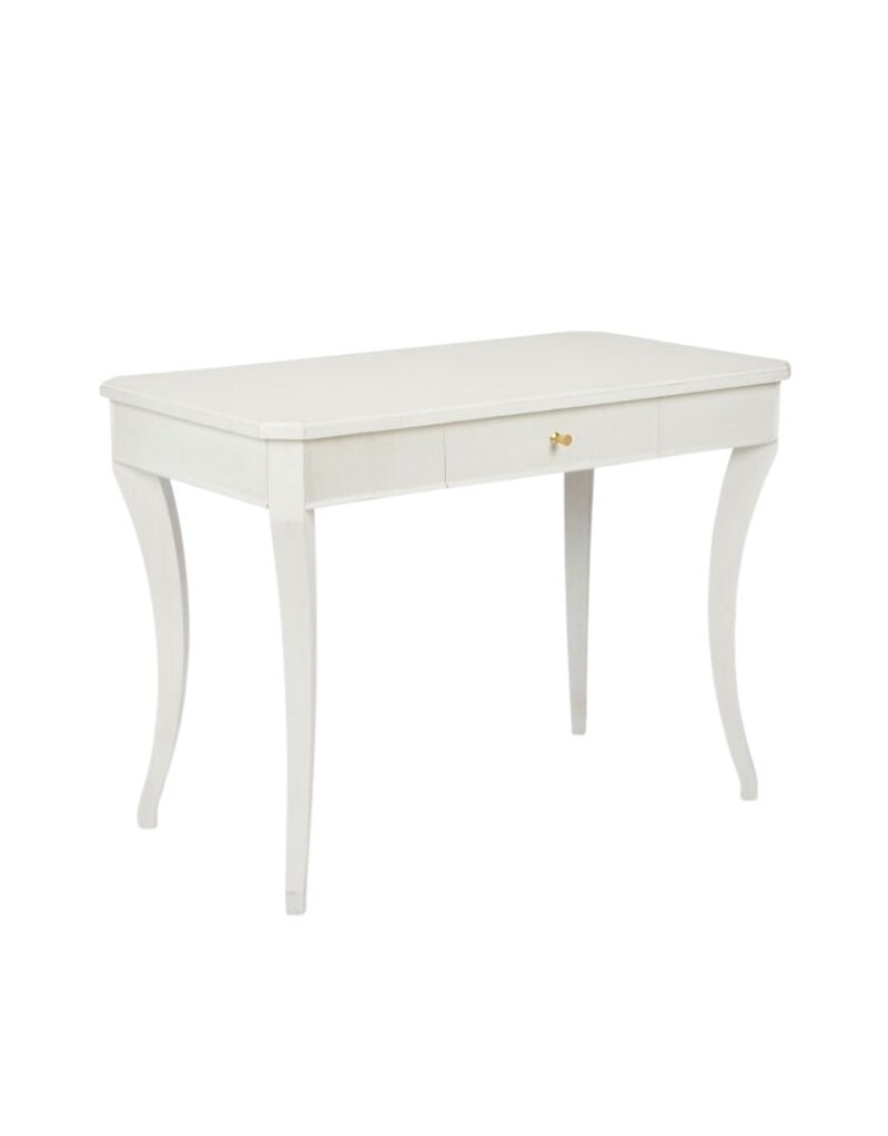 White Hardwood Desk with Curved Legs