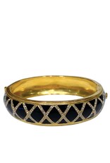 Vintage Gold & Black Enamel Rhinestone Criss Cross Bracelet