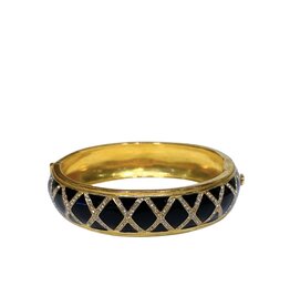 Vintage Gold & Black Enamel Rhinestone Criss Cross Bracelet