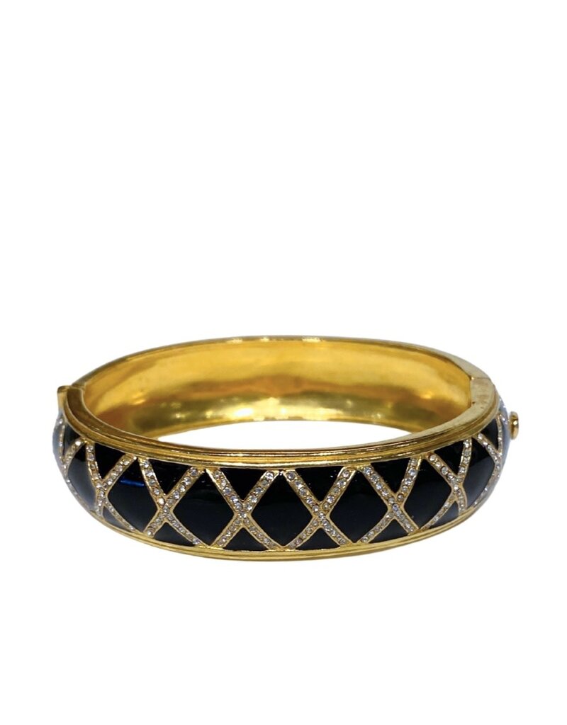 Vintage Gold & Black Enamel Rhinestone Criss Cross Bracelet