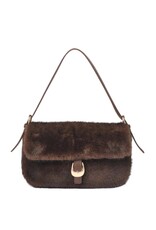 Brown Faux Fur Handbag with Gold Buckle