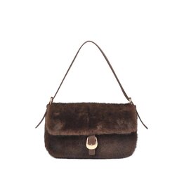 Brown Faux Fur Handbag with Gold Buckle