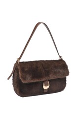 Brown Faux Fur Handbag with Gold Buckle