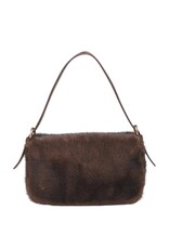 Brown Faux Fur Handbag with Gold Buckle