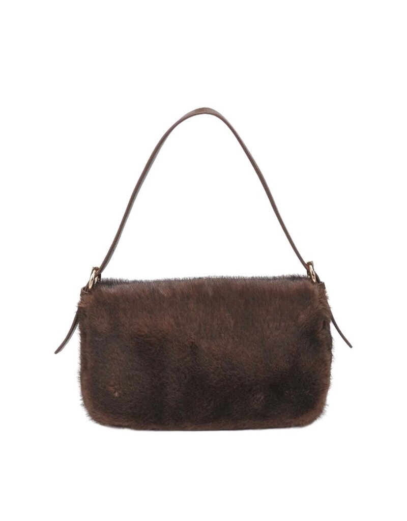 Brown Faux Fur Handbag with Gold Buckle