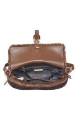 Brown Faux Fur Handbag with Gold Buckle