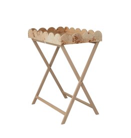 Natural Burl Wood Scalloped Tray Table