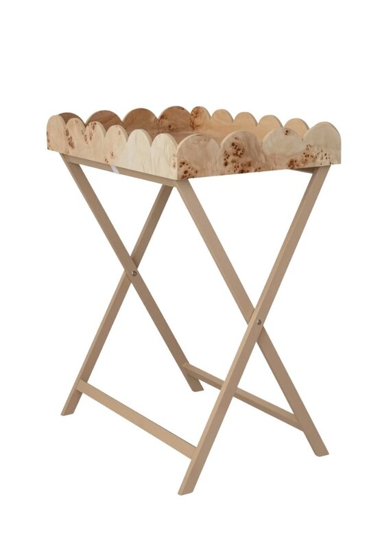 Natural Burl Wood Scalloped Tray Table