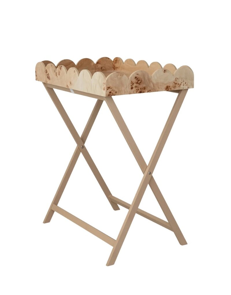 Natural Burl Wood Scalloped Tray Table