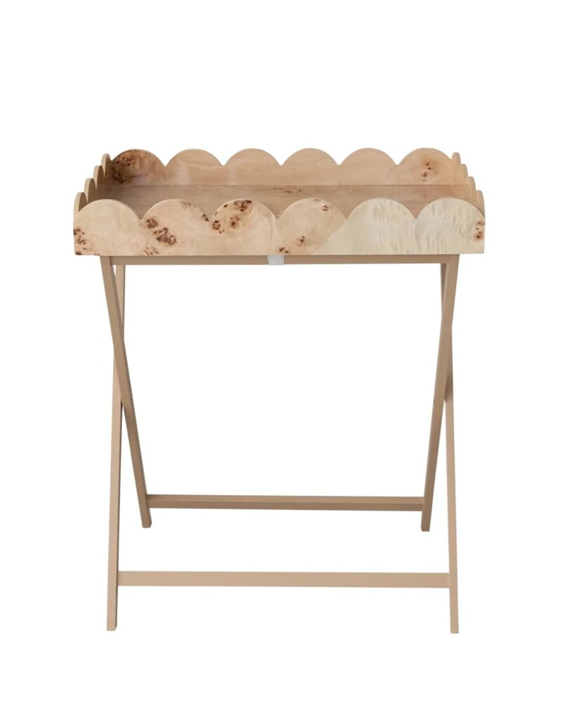 Natural Burl Wood Scalloped Tray Table