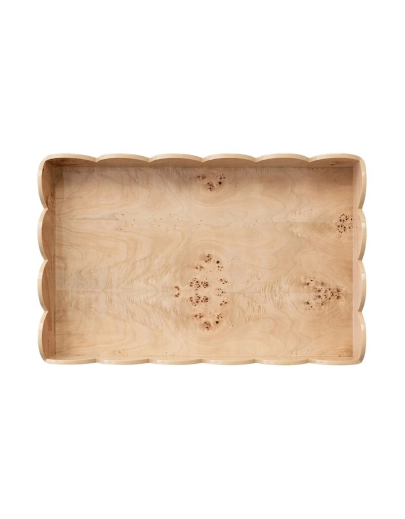 Natural Burl Wood Scalloped Tray Table