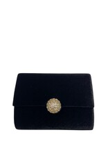 Black Velvet Clutch with Rhinestone Cluster
