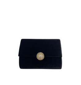Black Velvet Clutch with Rhinestone Cluster