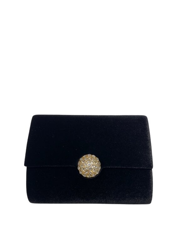 Black Velvet Clutch with Rhinestone Cluster