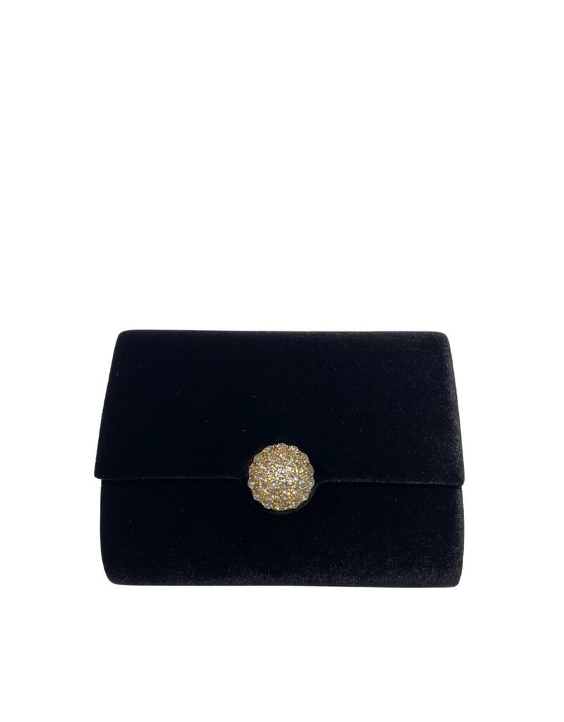 Black Velvet Clutch with Rhinestone Cluster