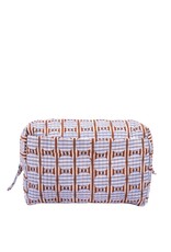 Brown & Light Blue Geometric Quilted Pouch