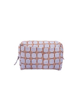 Brown & Light Blue Geometric Quilted Pouch