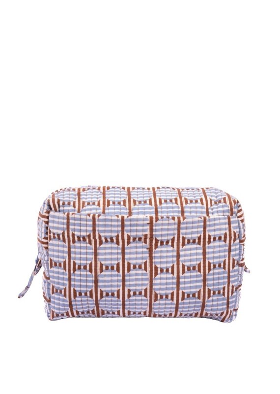 Brown & Light Blue Geometric Quilted Pouch