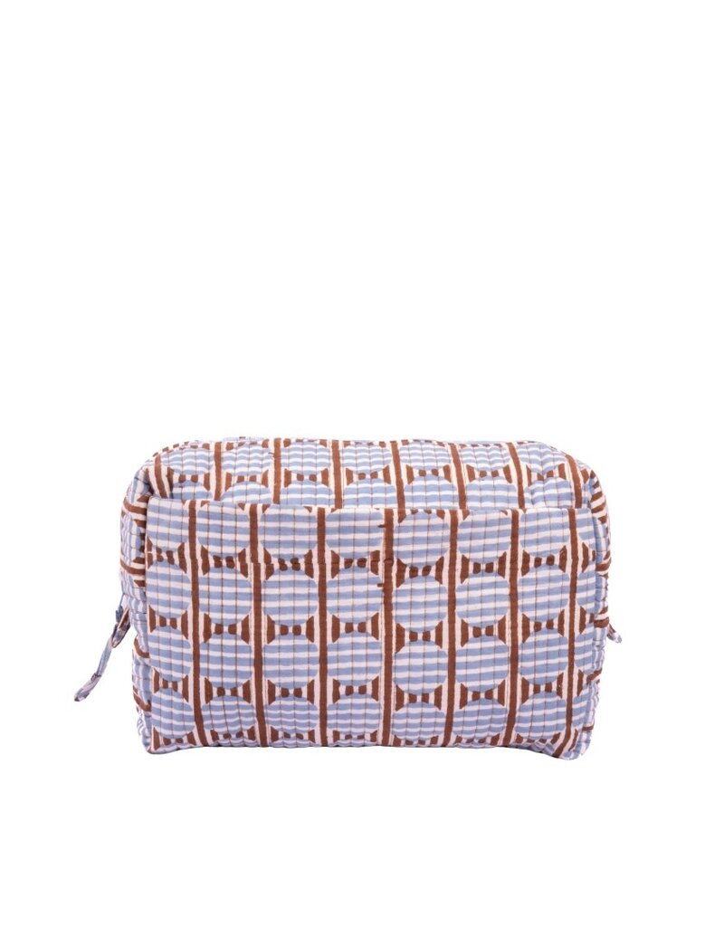 Brown & Light Blue Geometric Quilted Pouch