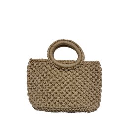 Tan Woven Crochet Bag with Round Handles