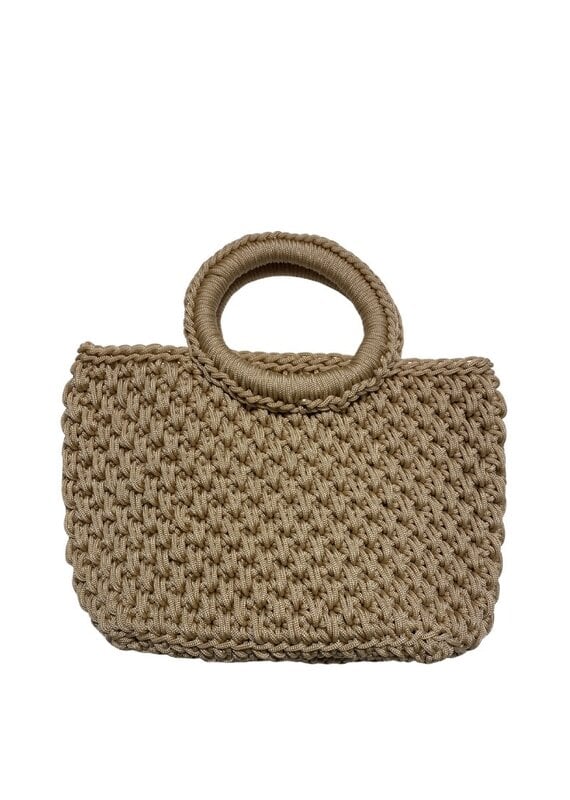 Tan Woven Crochet Bag with Round Handles