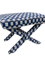 Pair of Vintage Blue & White Upholstered Ikat Square Benches