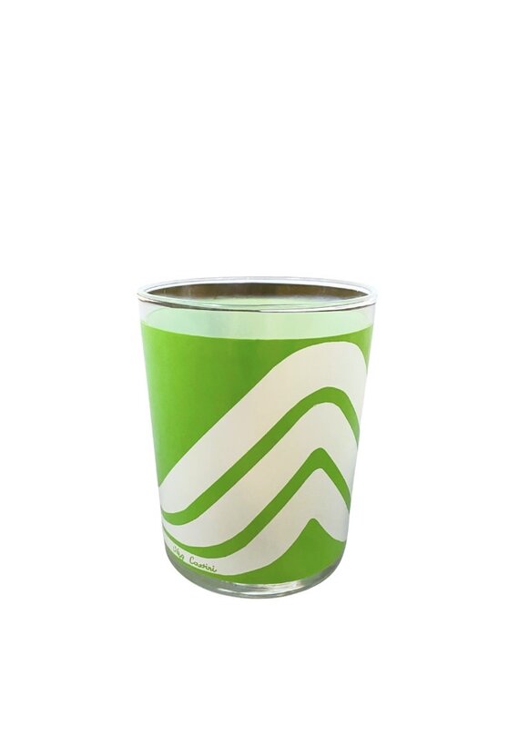 Vintage Set of 4 Green & White Swirl Double Old Fashioned Glasses