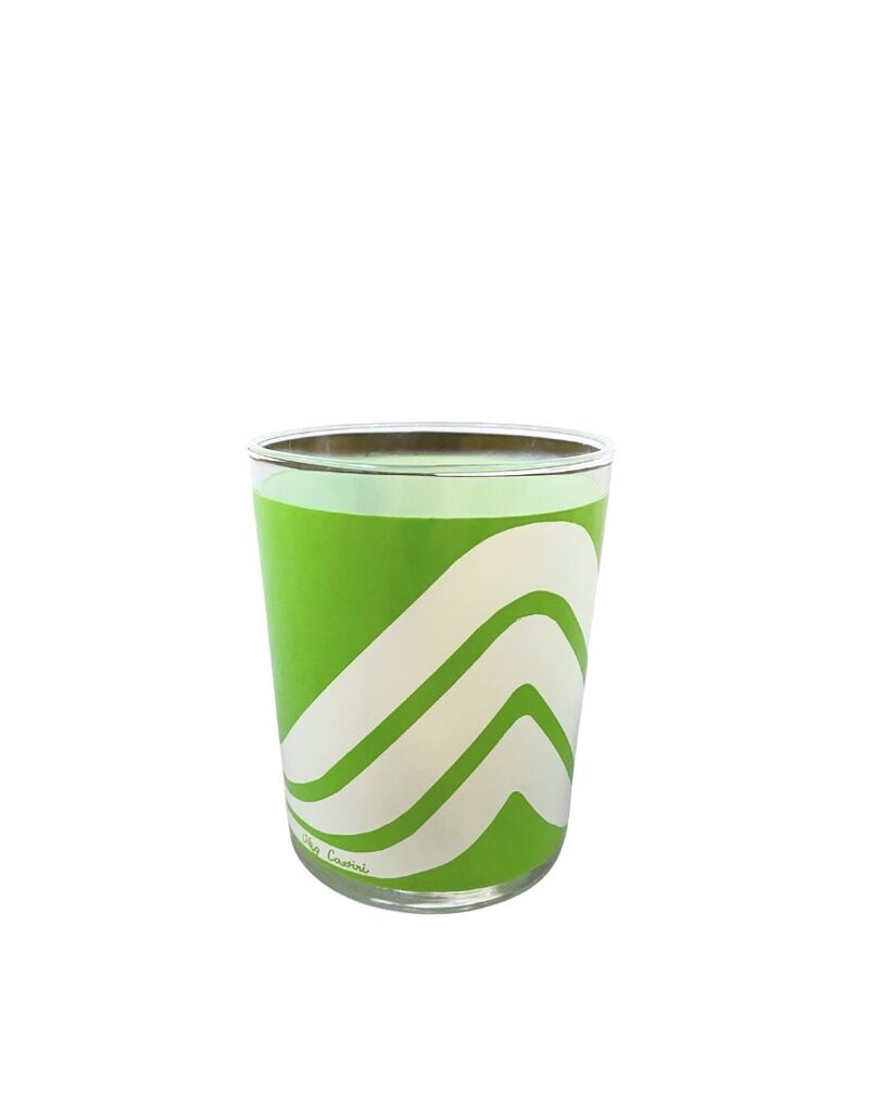 Vintage Set of 4 Green & White Swirl Double Old Fashioned Glasses