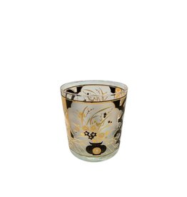 Vintage Set of 6 Black & Gold Frosted Double Old Fashioned Glasses