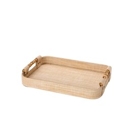 Natural Grasscloth Wrapped Tray with Bamboo Handles