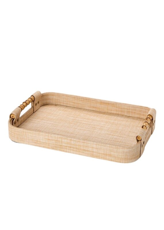 Natural Grasscloth Wrapped Tray with Bamboo Handles