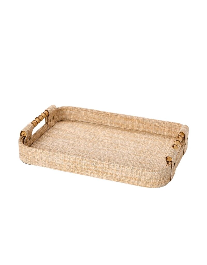 Natural Grasscloth Wrapped Tray with Bamboo Handles