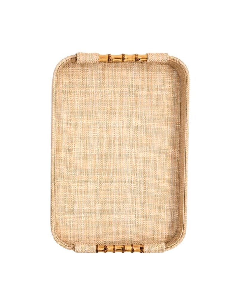 Natural Grasscloth Wrapped Tray with Bamboo Handles