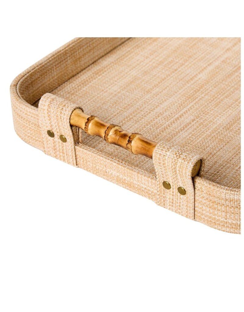 Natural Grasscloth Wrapped Tray with Bamboo Handles